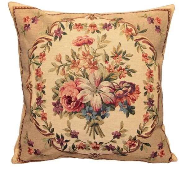 Koristetyyny päällinen, Kukkakimppu, beige