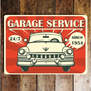Peltikyltti vintage, Garage service 20x15 cm