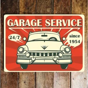 Peltikyltti vintage, Garage service 25x20 cm