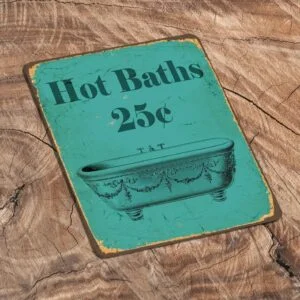 Peltikyltti vintage, Hot Baths 15x20 cm