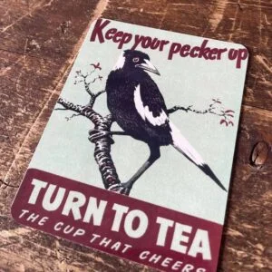 Peltikyltti vintage, Keep your pecker up 15x20 cm