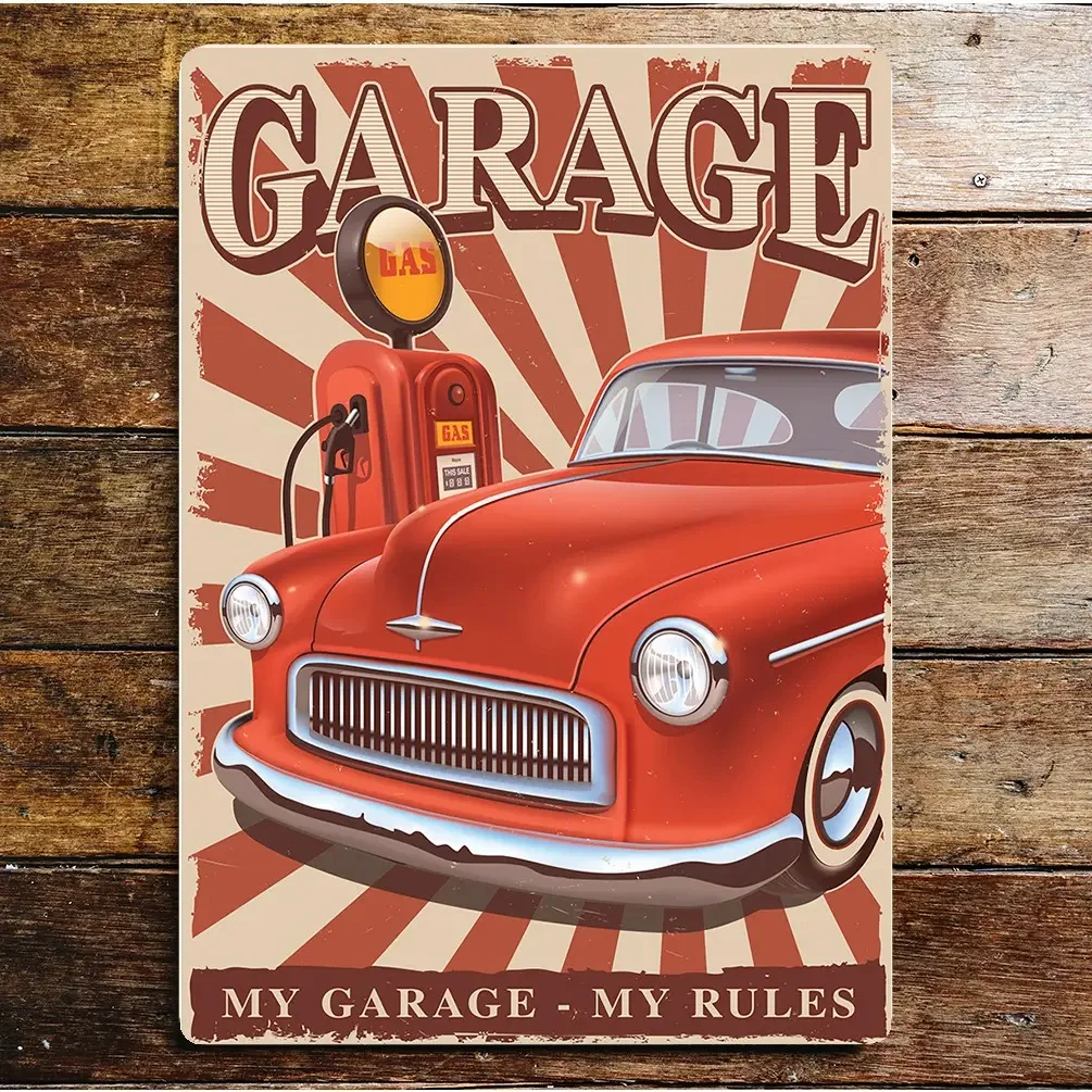 Peltikyltti vintage, My garage - my rules 15x20 cm